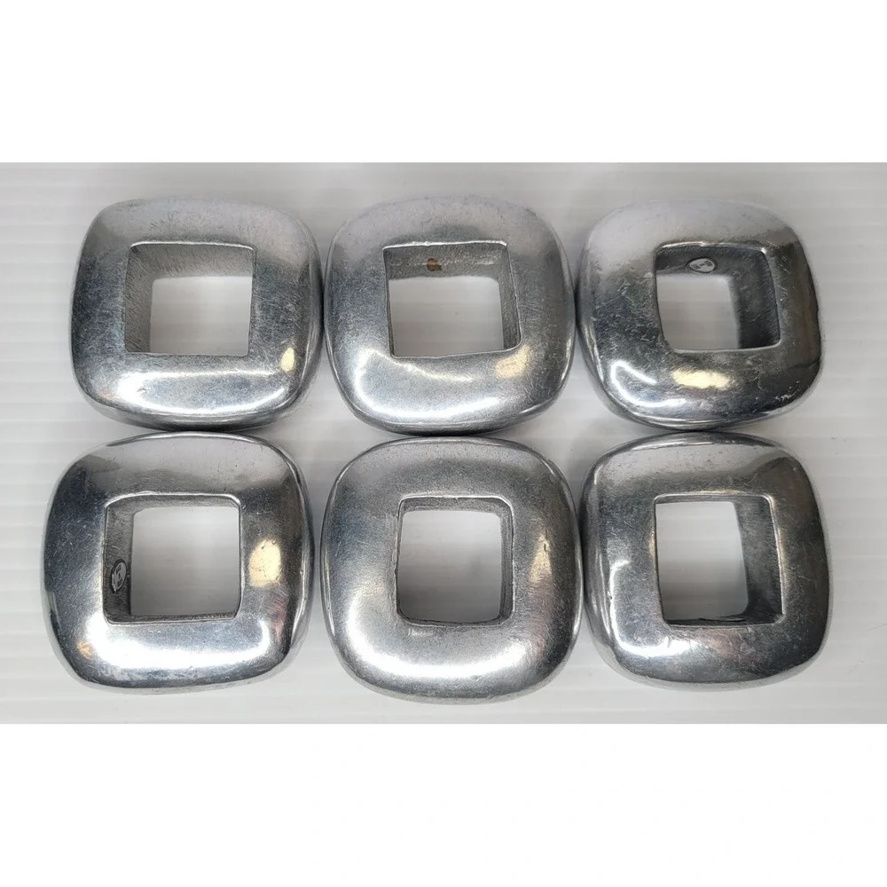 6 Pottery Barn Silver Metal Square Industrial Napkin Rings‎ Heavy Brutalist